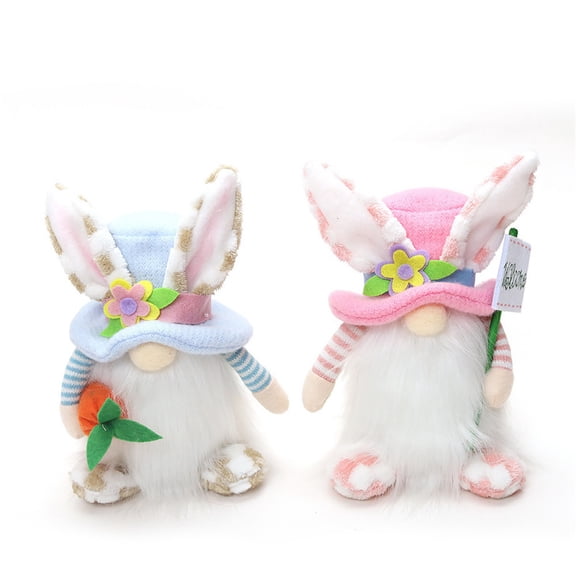 2pcs Easter Bunny Dwarf Decoration Easter Faceless Doll Easter Plush Dwarf Family Party Decoration Children's