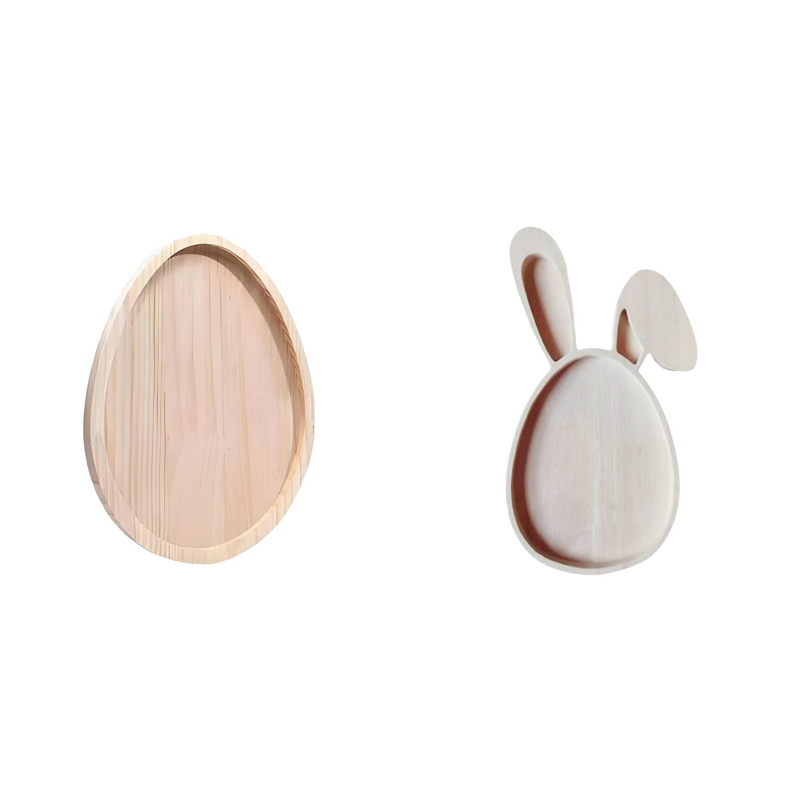 Easter Bunny Wood Serving Platter - 13.78x7.87" Rustic Salad/Candy Tray For Holiday Parties