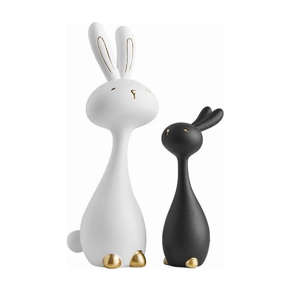 2pcs Easter Bunny Resin Ornament Black White Rabbit Figurine Desktop ...