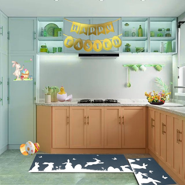 2pcs Easter Doormat Kitchen Rugs Flower Spring Mats Decoration Front