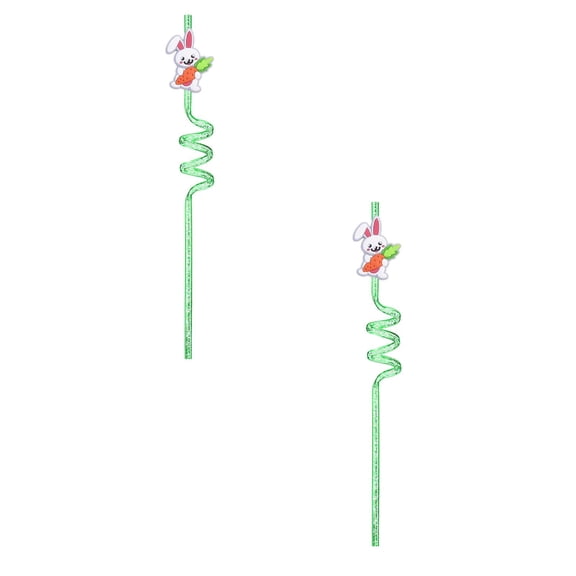 2pcs Easter Egg Spiral Crazy Straws, Cute Easter Bunny Egg Animal Disposable Straws, Reusable Twisty Curly Plastic Straws for Easter Party Favors Bulk Birthday Gifts Spring Celebration