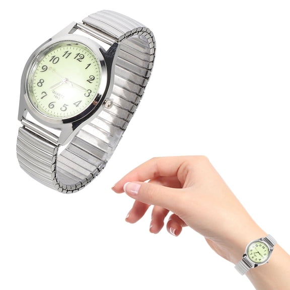 2pcs Easy Read Wrist Watch: Luminous Big Dial Stretch Band Watch Elastic Strap Wristwatch Bracelet for Men ( Silver )