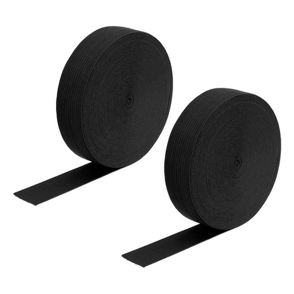 2pcs Elastic Bands for Sewing 1" 10 Yards Black Knit Elastic Spool High Elasticity for Wigs, Waistband