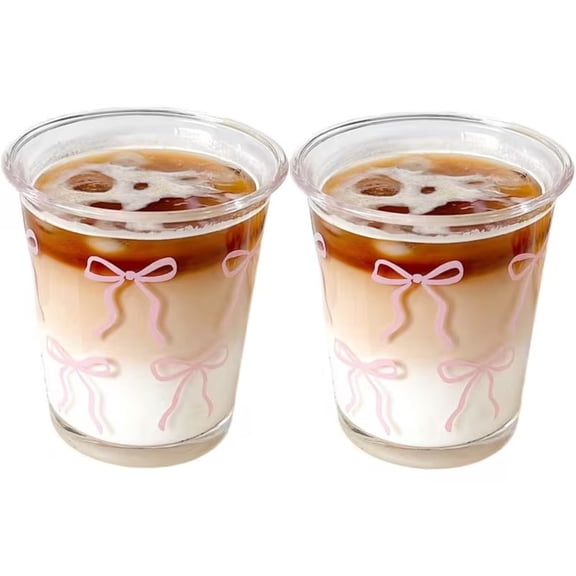 2pcs Elegant Bow Design Glass Coffee Mugs - Stylish Drinkware for Cappuccino, Espresso, Latte, and Tea