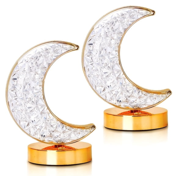 2pcs Elegant Crescent Moon Crystal Desk Lamps, 3-Color Touch Control, Rechargeable Battery - Modern Metal Nightstand Lighting with Sparkling Gemstone Accents, Desk Lamps for Home Office