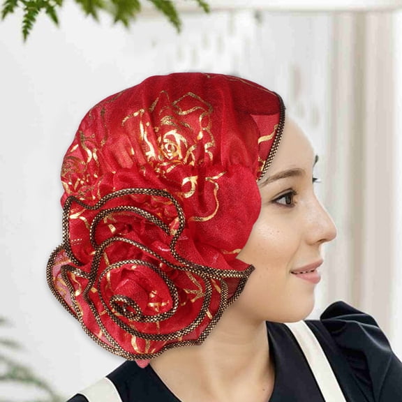 2pcs Elegant Floral Lace Headscarf Women Big Flower Elastic Turban Beanie Head Scarf Wrap Hair Cap Hair Accessories for Women and Girls