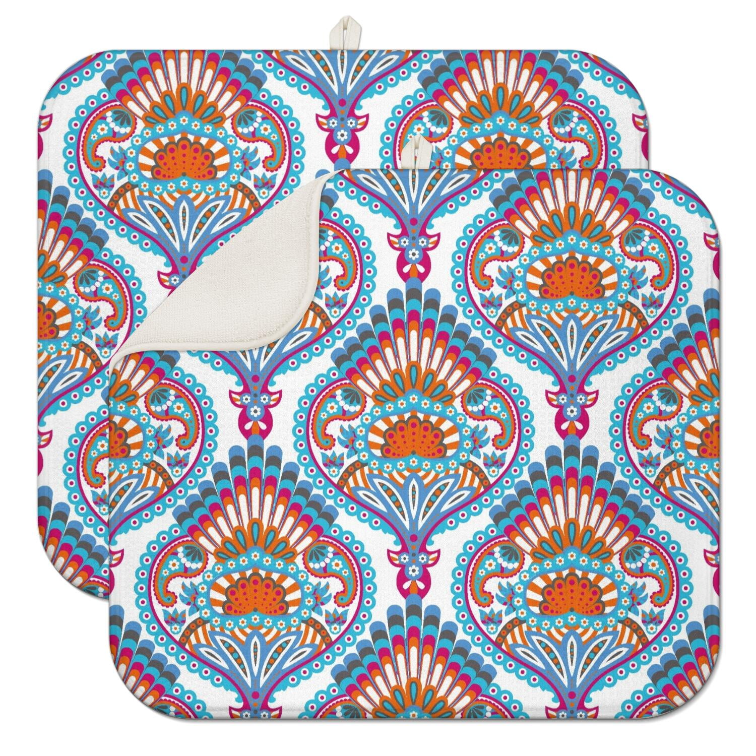 2pcs Elegant Floral Sink Drying Pad Multipurpose Microfiber Mat Heat Resistant Countertop Protector