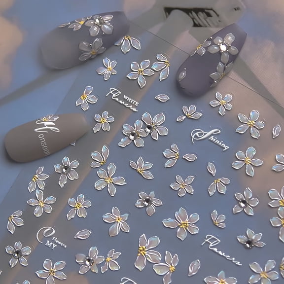 2pcs Elegant Japanese Floral Nail Art Stickers - Self-Adhesive Nail Wraps for Effortless Nail Design