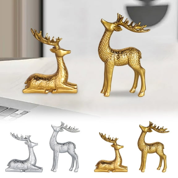 2pcs Elegant Resin Reindeer Sculpture Statue for Home Office Desk Decor, Wedding Christmas Gift,Gold