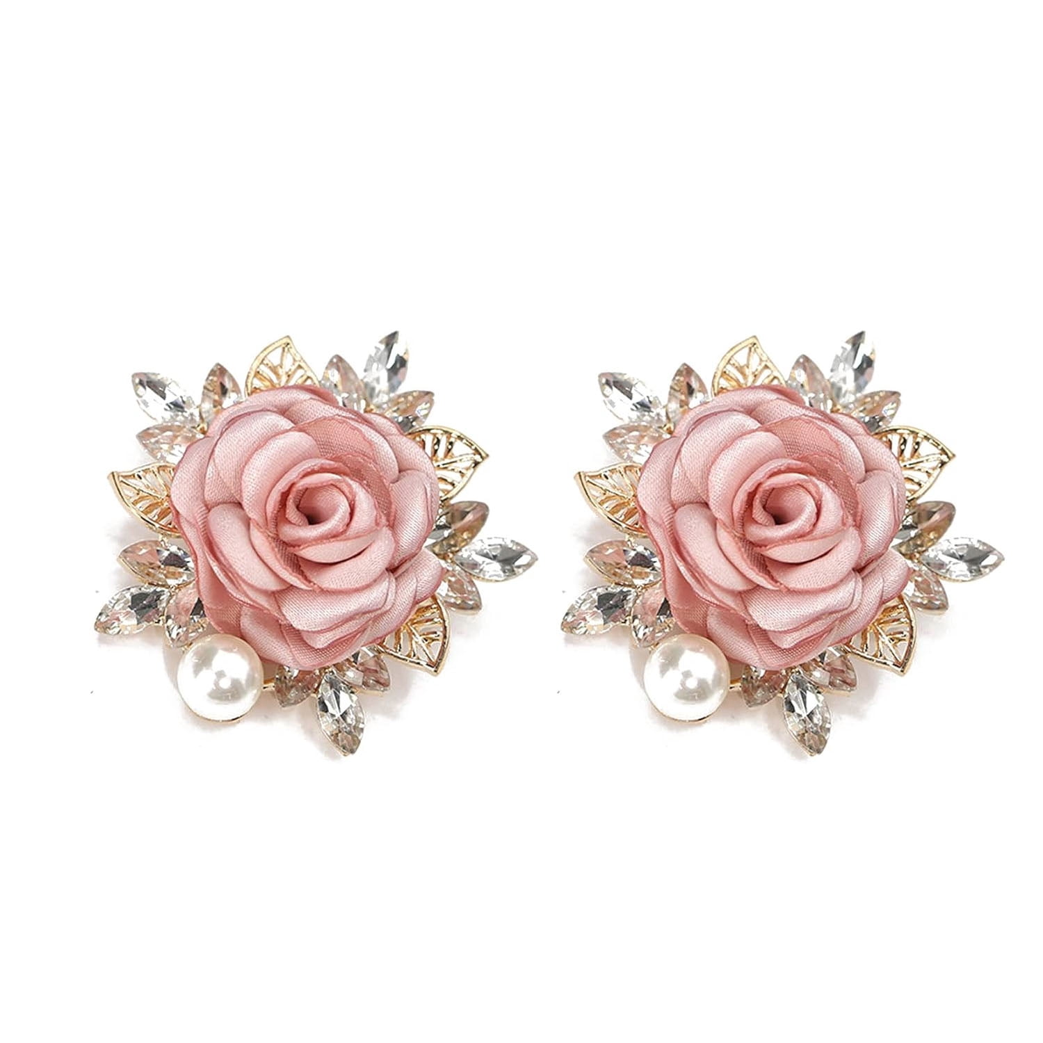 2pcs Elegant Rose Flower Brooch Pin for Women Men Wedding Party Gentleman's Essentials Handmade Imitation Crystal Pearl Fabric Flower Lapel Pin Dress 