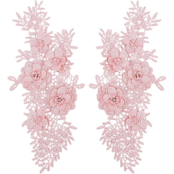 2pcs Embroidered Patches 3D Lace Applique Sew on Flower Bead Patches Embroidery Floral Beaded Lace Trim Fabric Pearl Appliques