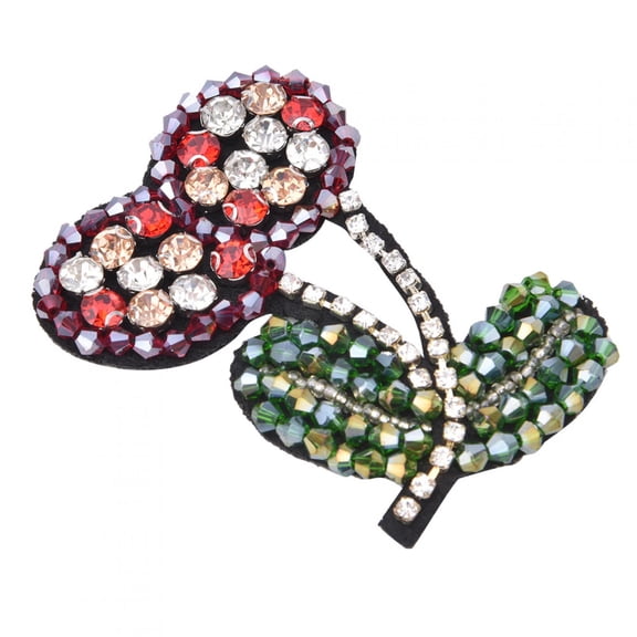 2pcs Embroidered Patches Crystal Glass Diamond Sew On Beaded Appliques for Clothing Bag Decoration, Cherry Design, Hand-Sewn or Glued Crafts, Decorative Accessories, 1.8x2.8in / 4.5x7cm