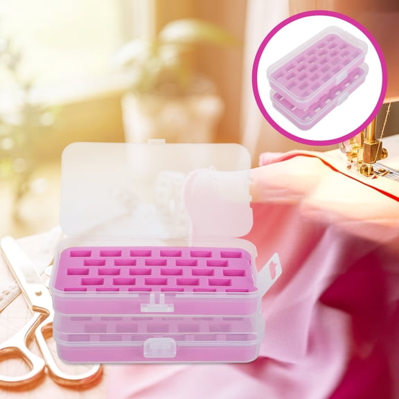 WHAMVOX 2pcs Sewing Machines 28 Grids Bobbin Holder Plastic Thread and Bobbin Storage Box Empty Bobbin Organizer for Craft Supplies