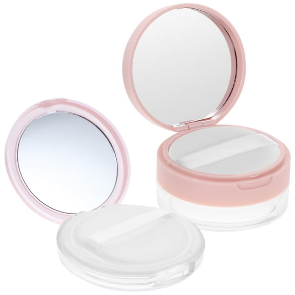 SEWOART 2pcs Compact Case With Mirror Pink Plastic Portable Makeup Storage for Women Travel Daily Use