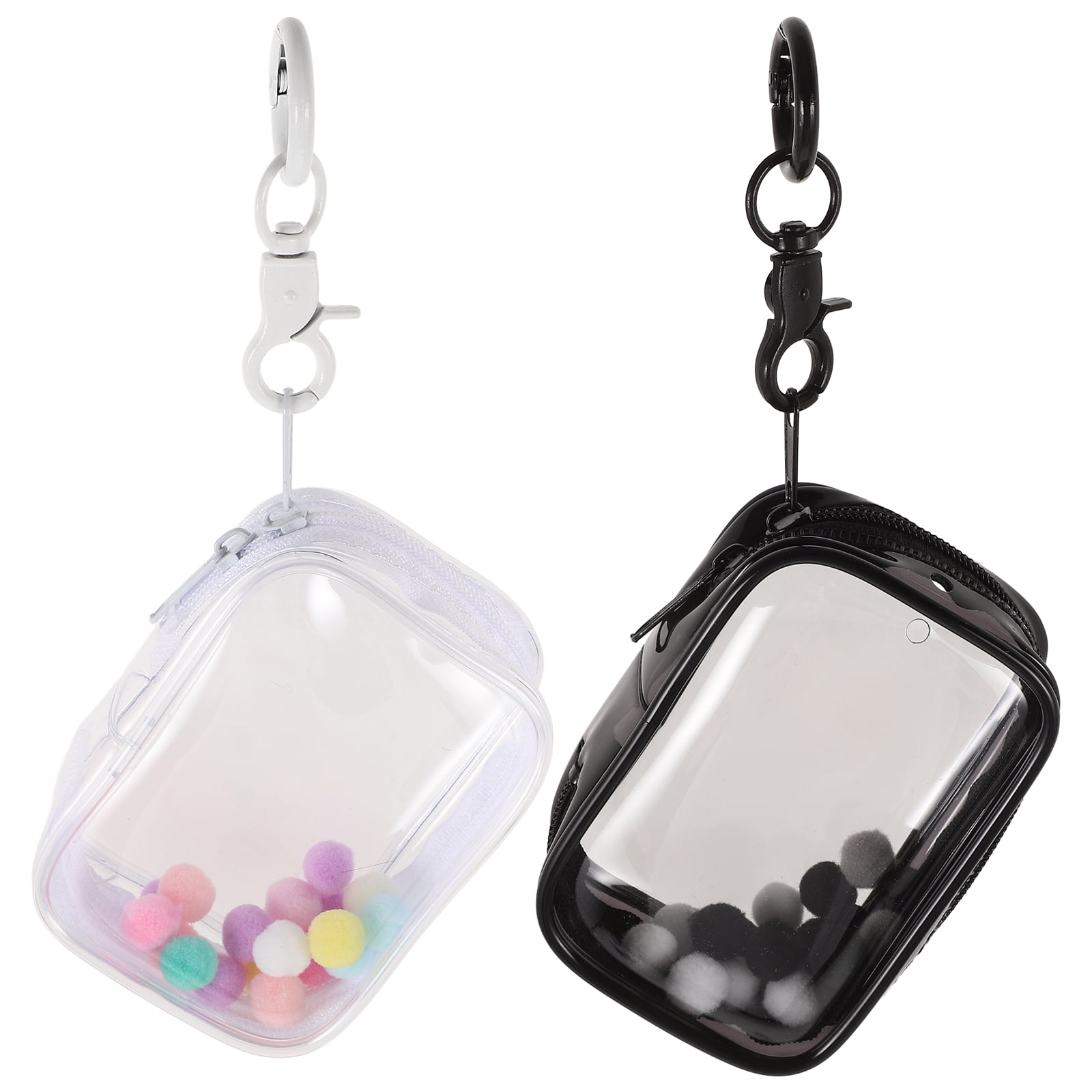 2pcs Empty Mini Doll Bag With Pompom Ball And Keychain Clear Mini Doll