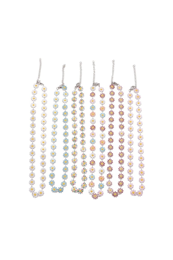 2pcs Enamel Daisy Link Chain Necklace 304 Stainless Steel Jewelry for Women Stainless Steel color Mixed color 16.3 inch(41.5cm)