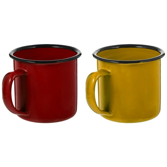 2pcs Enamelware Coffee Mug Camping Mug Vintage Metal Water Cup Cup Drinking Tumbler for Tea Beverage Gifts Yellow Red
