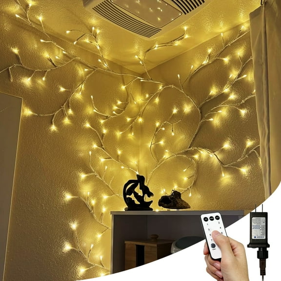 2pcs Enchanted Willow Vine Lights with Remote, NIDISETPJAS Christmas Swags Decorations Indoor Room Decor, 18 Branches 144 LEDs Lighted Willow Vine Lights for Walls Bedroom Home Decor, White Branch