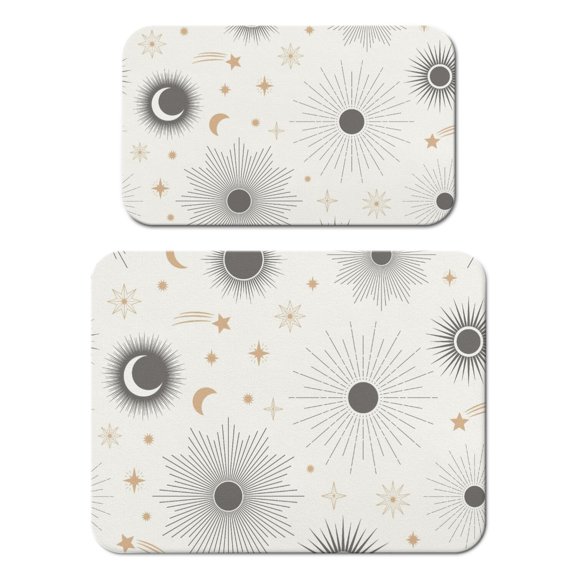 2pcs Ethereal Coffee Station Mat - Moon Phase Print Absorbent Counter Protector, Bohemian Starry Night Cosmic Design