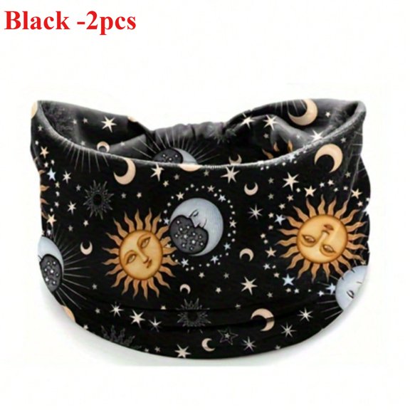 2pcs European and American style starry sky and moon printed headband, wide-sided non-slip sports headband, yoga fitness products