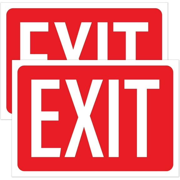 2pcs Exit Sign Stickers for Business | Weatherproof Vinyl Self Adhesive Sticker for Door, 10" x 7"