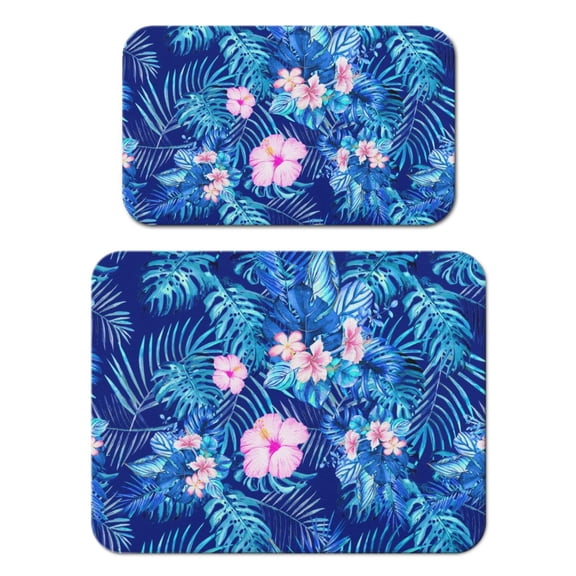 2pcs Exotic Botanical Coffee Mat, 4-Layer Absorbent Non-Slip Pad for Espresso Machine, Summer Hawaiian Print