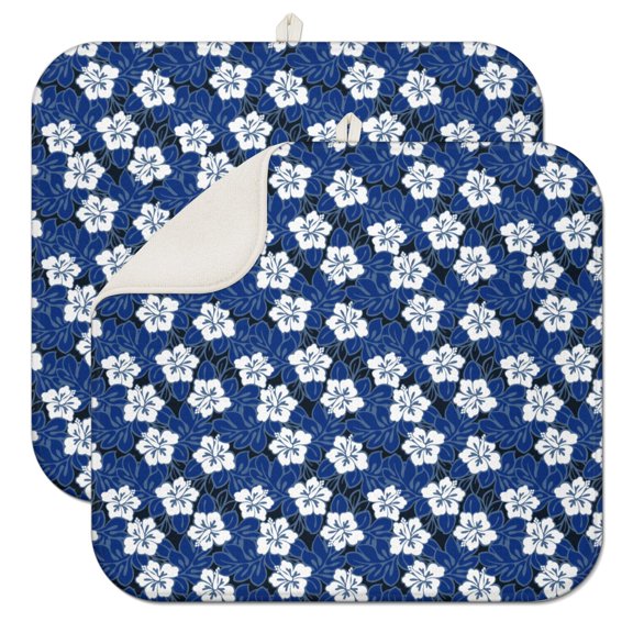 2pcs Exotic Botanical Dish Drying Mat 3-Layer Thick Absorbent Microfiber Sink Pad Vibrant Tropical Leaves Design Foldable & Compact