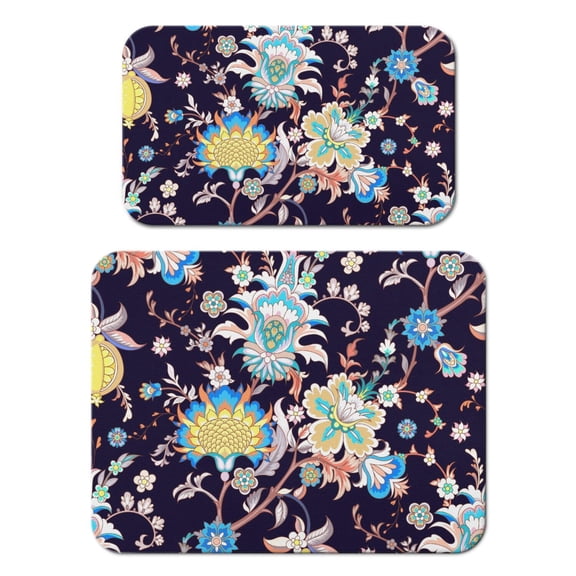 2pcs Exotic Paisley Coffee Bar Mat, Artistic Floral Absorbent Drying Mat for Coffee Station, Non-Slip Kitchen Counter Mat, 12x19in