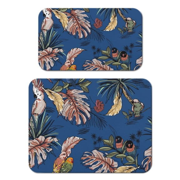 2pcs Exotic Palm Tree Coffee Bar Mat, Coastal Paradise Theme, 4-Layer Water Absorbent Pad for Espresso Makers