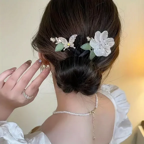 2pcs Exquisite Butterfly Camellia Shaped Hair Bun Maker - Easy DIY Elegant  Decorated Lazy Hair Curler for French Twist Hairstyle - Perfect Bun Hair Accessories for Women