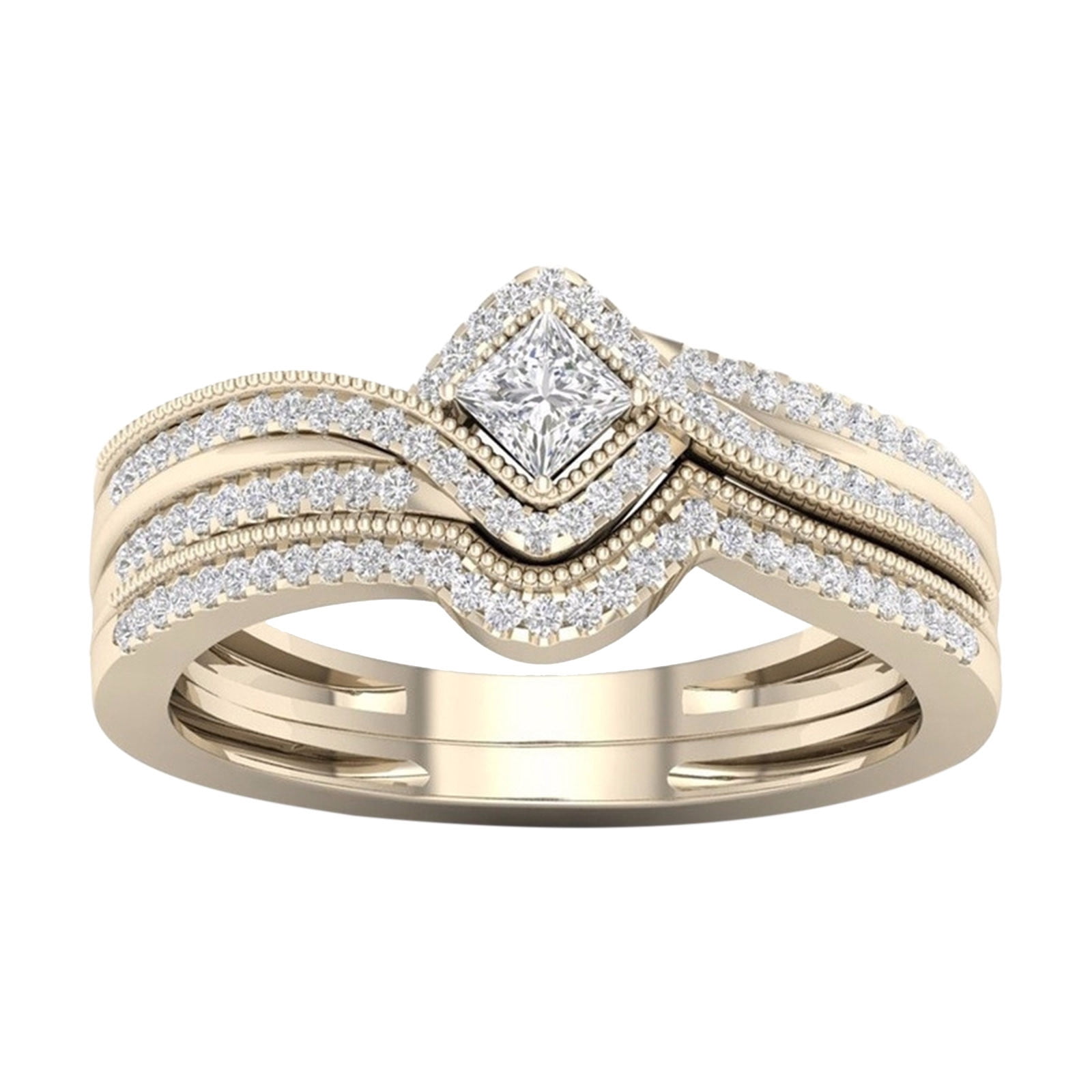 2pcs Exquisite Diamond Rings Sparkly Zircon Promise Ring Fashion Womens ...