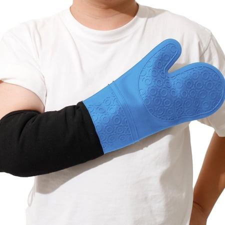 2pcs Extra Long High Temp Oven Mitts, Heavy Duty Non-Slip Grip Mitts Heat Resistant, Blue
