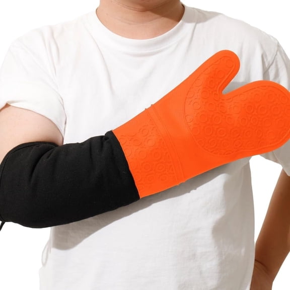 2pcs Extra Long High Temp Oven Mitts, Heavy Duty Non-Slip Grip Mitts Heat Resistant, Orange