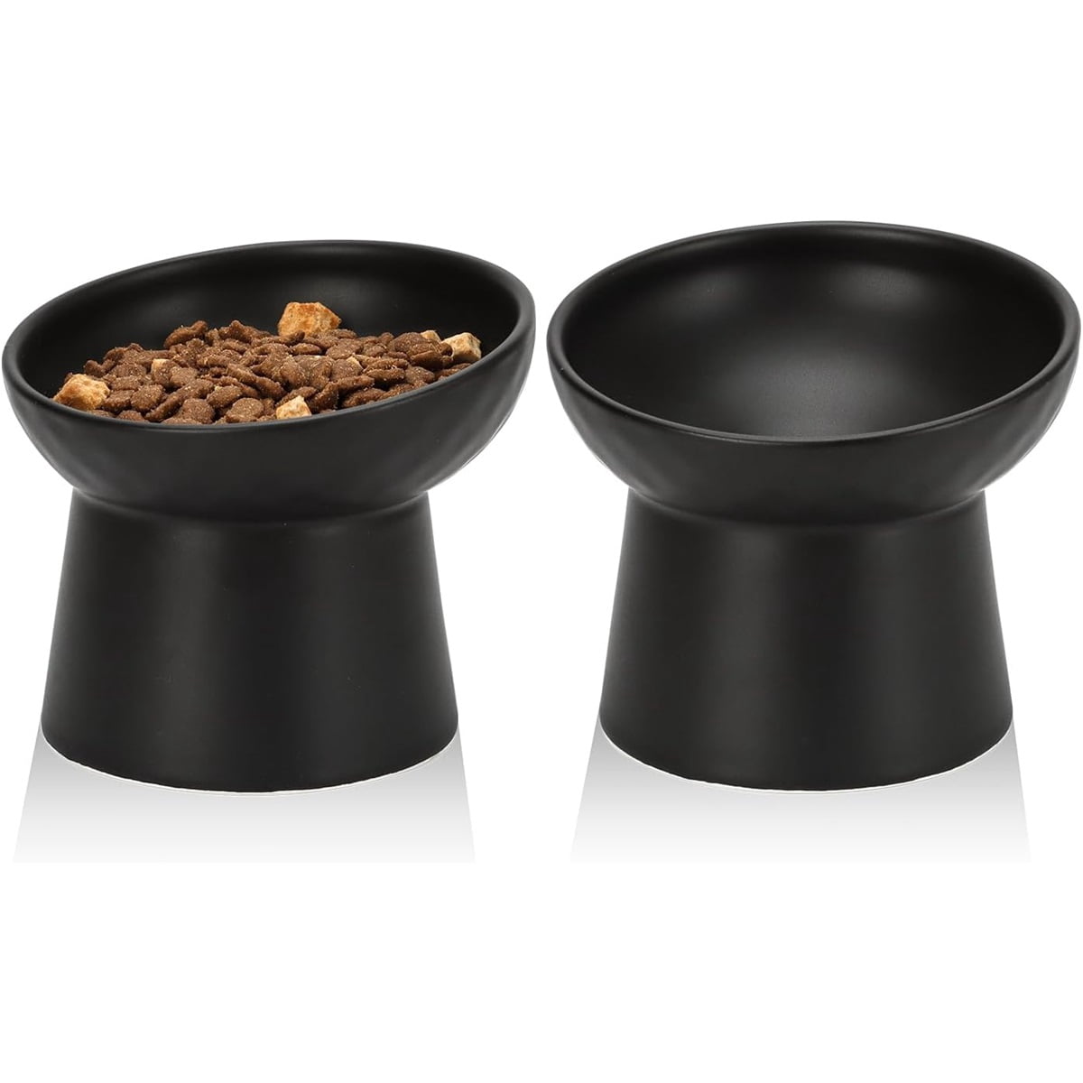 2pcs Extra Wide Elevated Ceramic Cat Bowl - Shallow Dish for Whisker Fatigue Relief, Height for Easy Feeding, Lead & Cadmium Free, Durable Raised Cat Food Bowls