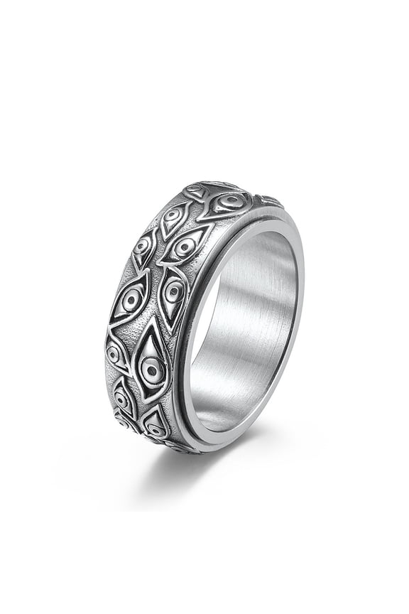 2pcs Eye Pattern 304 Stainless Steel Rotating Finger Ring Fidget Spinner Ring for Calming Worry Meditation Stainless Steel Color
