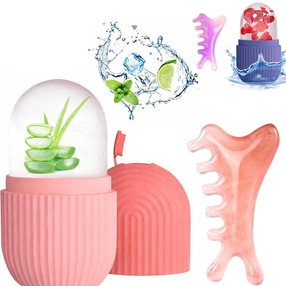 2pcs Facial Ice Roller & Gua Sha Set, Silicone Ice Mold for Face, Multifunctional Scalp Face Massage Tool, Reusable Silicone Resin Facial Ice Cube Tool