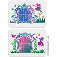 thumbnail image 1 of 2pcs Fairy Door Stencils 11.7×8.3inch Large Garden Door Fairy Template with Paint Brush Dreamy Butterfly Mushroom Flower Grass Drawing Stencil for Wall Furniture Decor DIY Art Crafts, 1 of 9