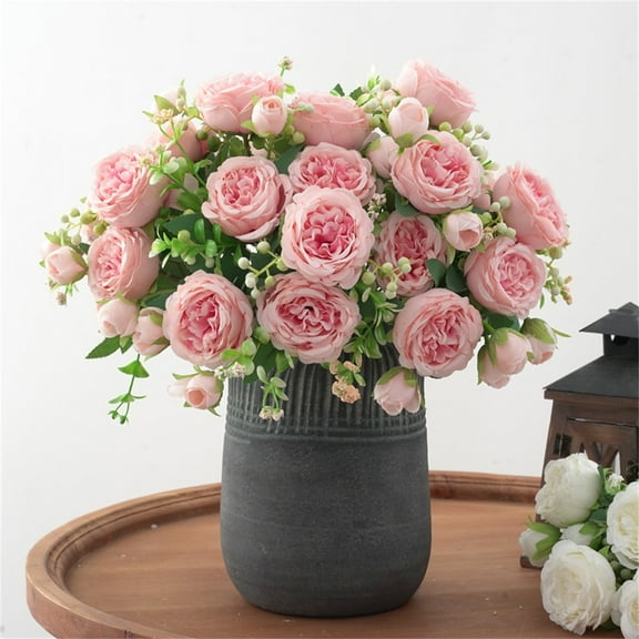 2pcs Fake Artificial Flowers Bouquet for Decoration, Floral Arrangements Faux Flowers Plant Wedding Bride Bouquets Tables Centerpieces for Rustic Home Decor Indoor Vase Floral Table Decor