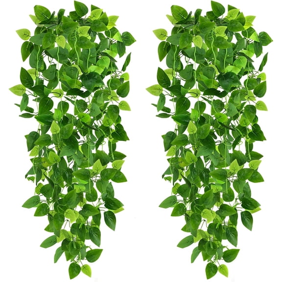 2pcs Fake Hanging Plants for Room Decor, 3.6ft Artificial Ivy Pothos Vine Wall Living Patio Indoor Outdoor Home Shelf Office Decor (No Baskets)