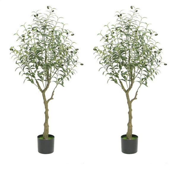 2pcs Fake Olive Tree With Natural Wood Trunks, Realistic Leaves And Fruits, Fake Plants Artificial Tree With Planter For Home Office
