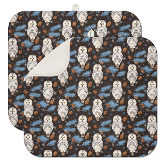 2pcs Fantasy Owl and Stars Drying Mat Super Absorbent Microfiber Heat Resistant Kitchen Sink Pad