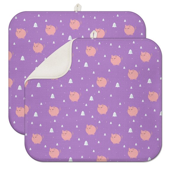 2pcs Farm Animal Print Drying Mat, Cute Pig Design Absorbent Microfiber Pad, Heat Resistant Countertop Protector with Minimalist Aesthetic