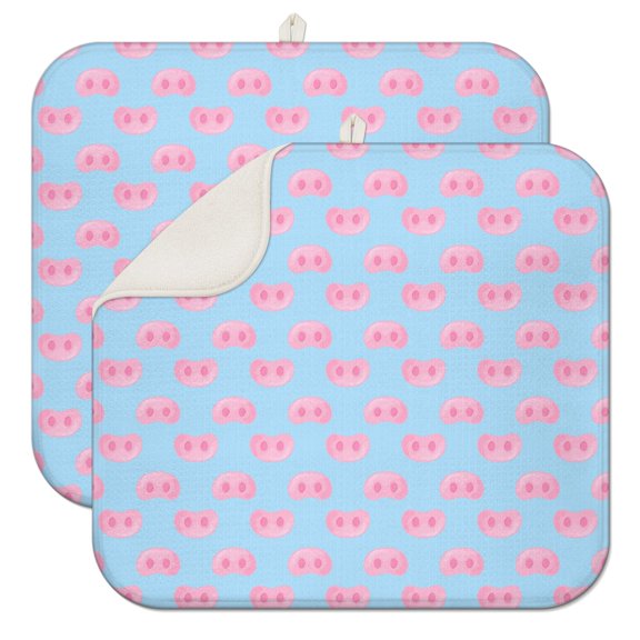2pcs Farm Pig Themed Kitchen Mat, Cute Pig Cartoon Absorbent Microfiber Drying Pad, Heat Resistant Dish Drying Mat