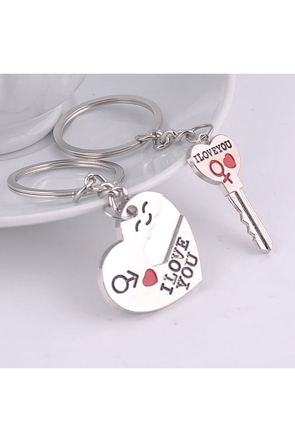 2pcs Fashion Love Heart Key Ring Keyfob Couples Romantic Keychain Lover Gift