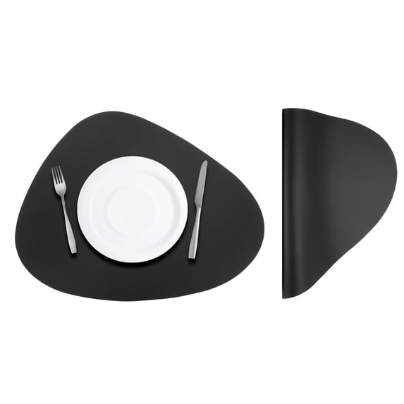 2pcs Faux Leather Placemats for Dinner Table, PU Leather Drop-Shaped Table Mats Placemats Heat Resistant Waterproof Oil Proof Kitchen Placemats, Black