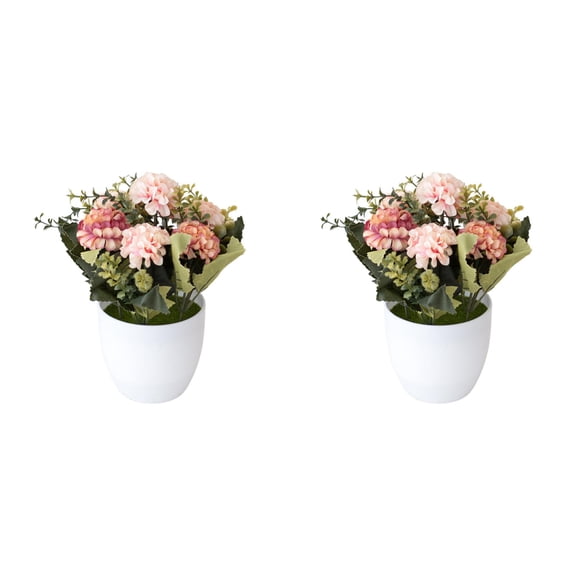 2pcs Potted Artificial Greenery,Realistic Mini with Flowers for Home Office Desk Decor,Small Indoor Tabletop Decorations for Bathroom,Farmhouse,Shelf Centerpiece