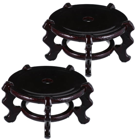 2pcs Feng Shui Chinese Wooden Fishbowl Planter Display Stand Round Wood Riser Oriental Vase Stand Wooden Teapot Stand Flower Pot Display Base