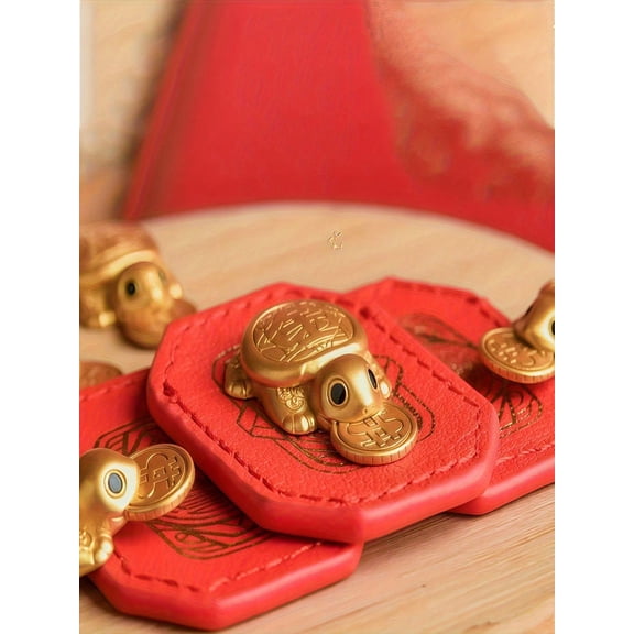 2pcs Feng Shui Lucky Golden Turtle Statue Decoration Wealth Symbol In Metal With Protective Sleeve Suitable For Feng Shui Enthusiasts Prosperity Riches Decor Home De