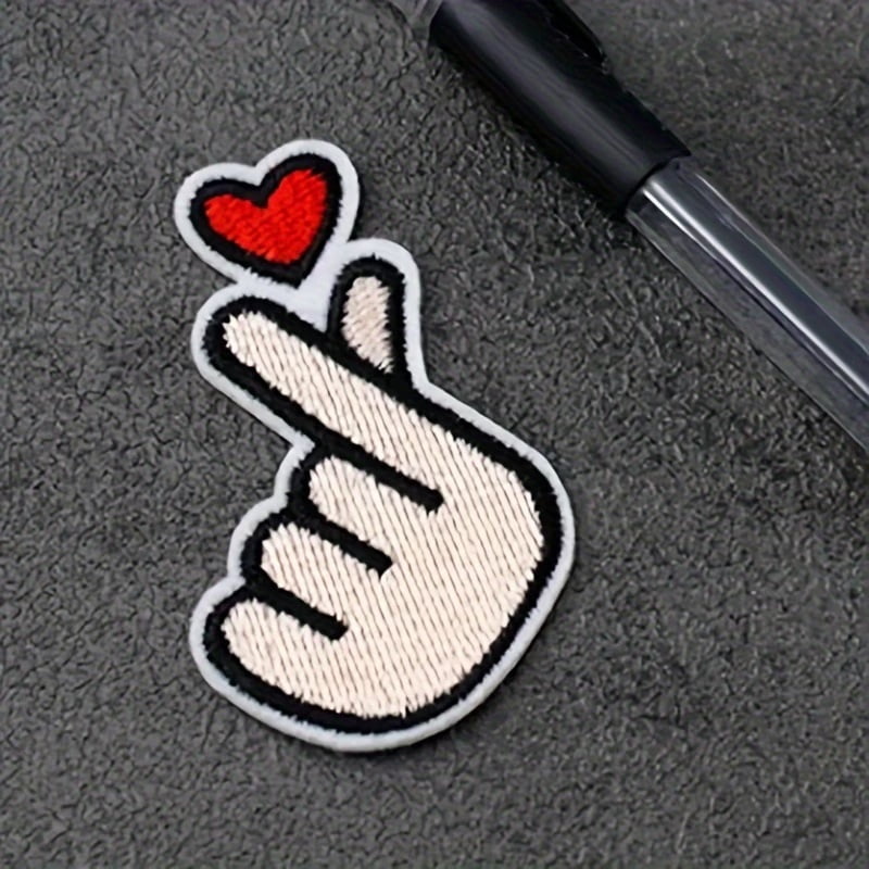2pcs Finger Heart Big Seam Embroidery Patch - Iron-On Patches for Backpack, Hat, Bag, Shoes