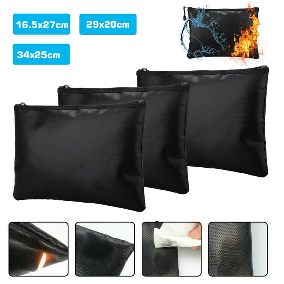 2pcs Fireproof Document Bags(1832℉), EEEkit Fire Safe Document Holder, Fireproof & Waterproof Safe Storage Pouch with Zipper, Silicone Coated Pouch for Documents, Files, Money, Jewelry, Tablet, Black